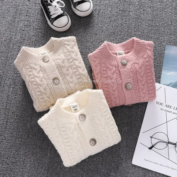 Long-sleeved Female Baby High-end Walker Clothes Solid Color Newborn Baby Button Clothes Baby Sweater