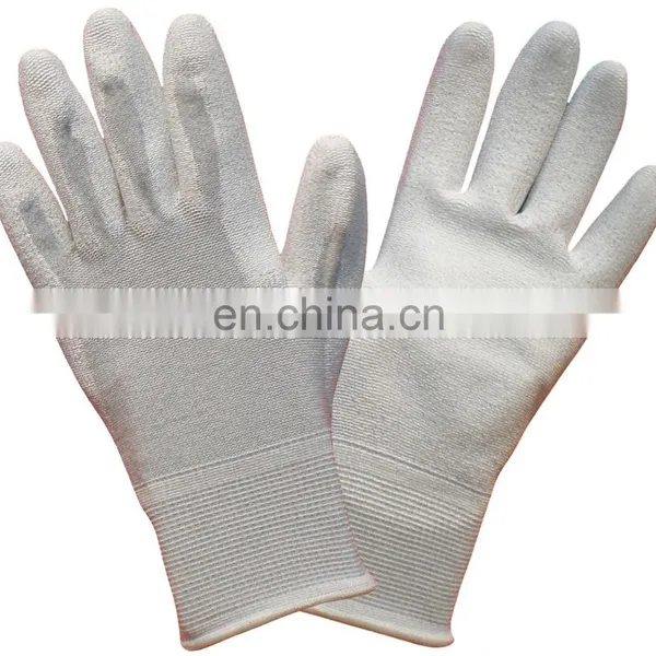 Copper Mixed Carbon Nylon Lining ESD Safe Glove Anti Static PU Finger Top Coated Work Gloves photo-5