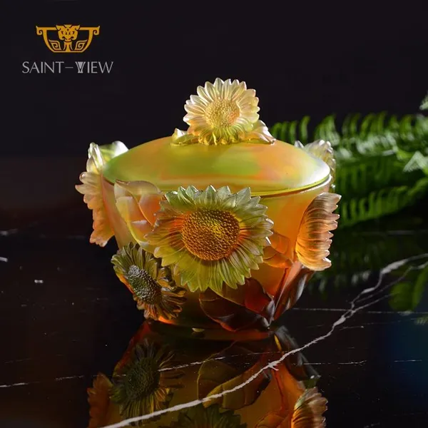 Best Selling Crystal Glass Sunflower Sugar Jar Desk Ornaments Office Decoration