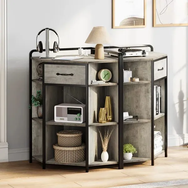 Side Cabinet Living Room Modern Creative Storage Cabinet Iron Wood Structure With Lights With Corner Rack Can be Customized photo-3