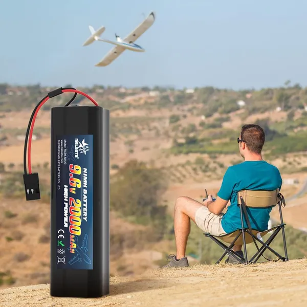Melasta 9.6V 2000mAh NiMH RC Receiver Battery With Hitec Connectors, Rechargeable Battery Pack Compatible With Futaba RC Receivers Airplanes Aircrafts