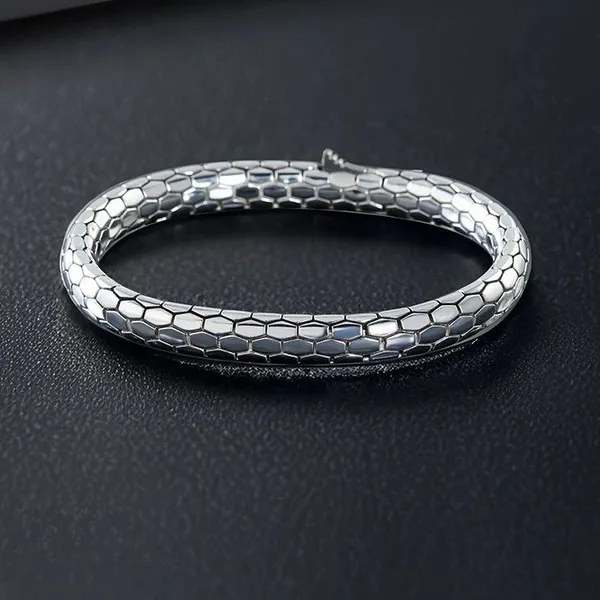 925 Sterling Silver Bracelet, Fine Work, Snake Pattern Bracelet, Bracelet, Trendy Thai Silver, Retrostylish Distressed Jewelry photo-2