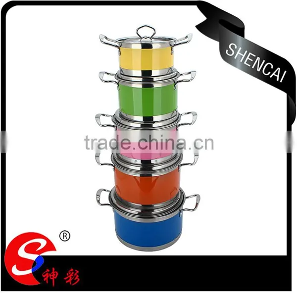 5pcs Double Bottom Capsule Buttom Colored Stock Pot With Glass Lid/ Soup Cookware Sets photo-2