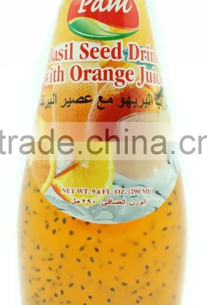 Basil Seed Drink With Orange Juice in Glass Bottle