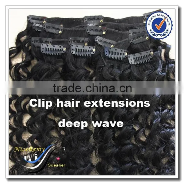 Wholesale Clip in Hair Extension Deep Wave Virgin Indian Hair Clip in Hair Extensions for Black Women photo-4
