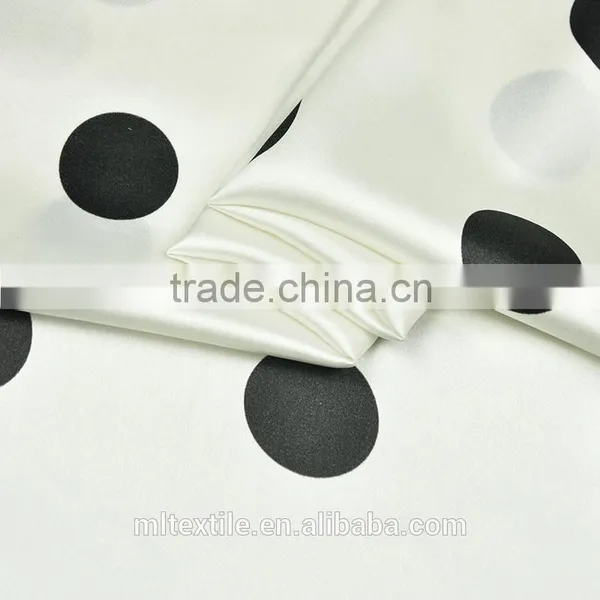 Stretch Satin Printed Silk Fabric Wave Dot Pattern photo-3