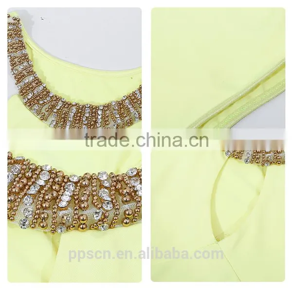 OEM Hot Selling Wholesale Beaded Yellow Color One Piece Playsuit Jumpsuit for Women 2016 Quality Choice photo-5