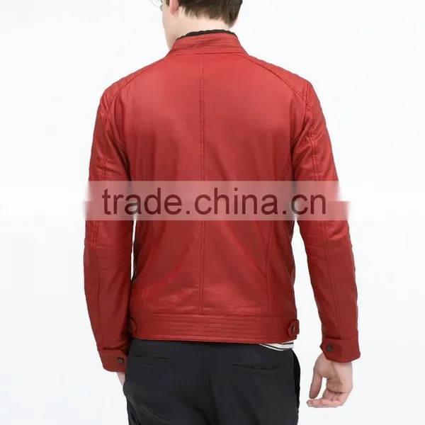Men's Leather Jackets Red pu Leather Jacket photo-2