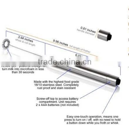 High Quality Appuccino Maker 2XAA Battery Operating Mini Stainless Steel Milk Frother photo-5