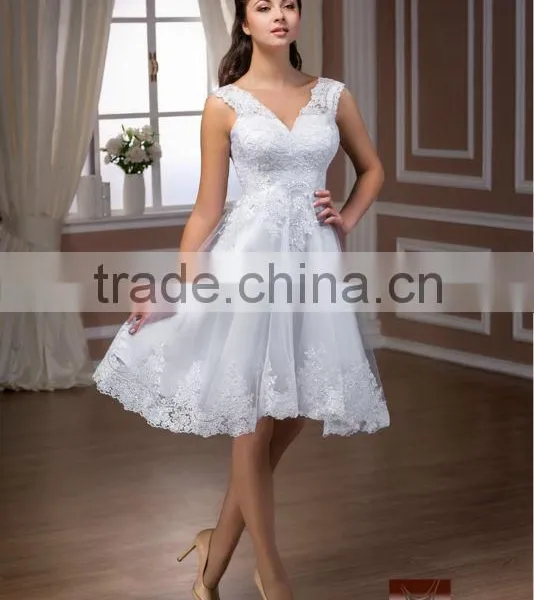 Short Wedding Dress / Bridal Gown With Hand-beading Lace