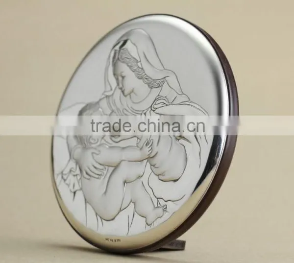 Greek & Russian Orthodox Wooden Icon. Mother God. Milkgiver. Silver. Made in Italy photo-2