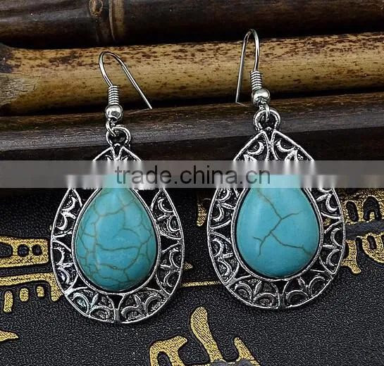 Designs New Retro Nation Bohemian Style Butterfly Turquoise Earrings Wedding Jewelry photo-4