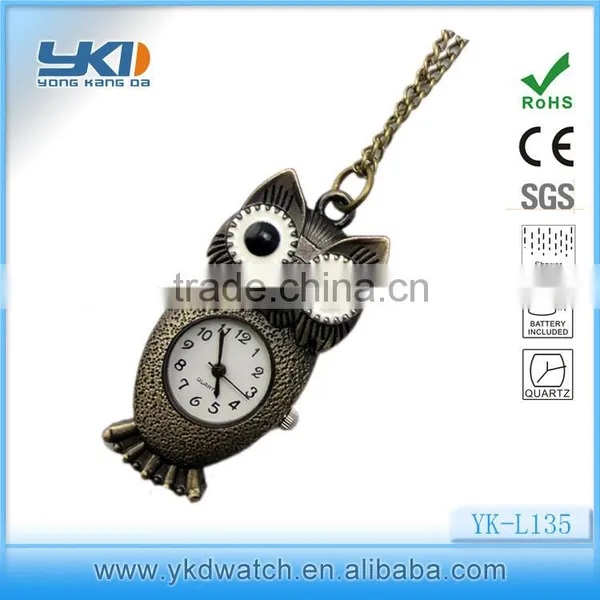 Retro Bronze Alloy Case Antique Owl Pendant Watch With Pendant Necklace