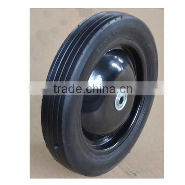 10x1.75 Inch Semi Pneumatic Rubber Wheel With Rib Tread and Steel Rim for Mowers and Handcarts