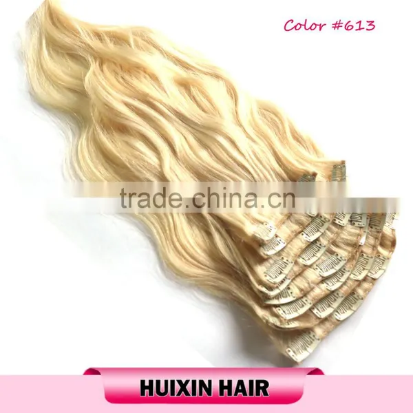 Blonde Cambodian Human Hair Wavy Clip In Hair Extension photo-6