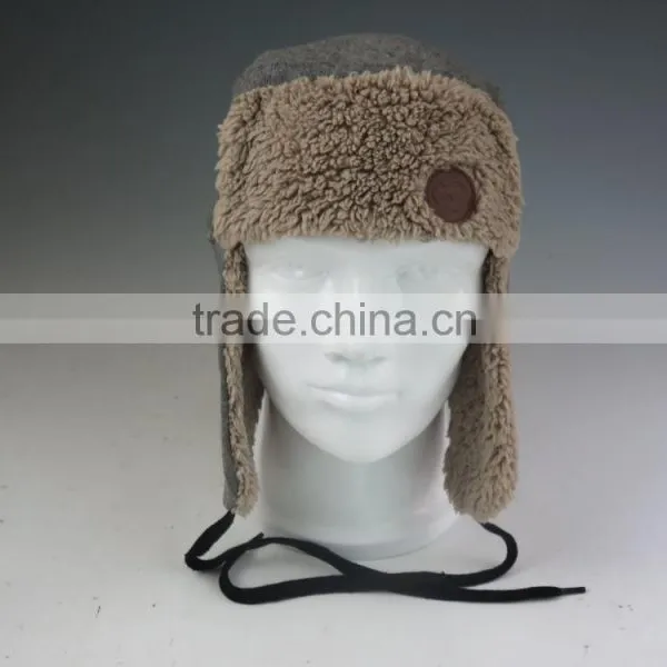 Fleece Winter Hat With Leather Patch photo-2