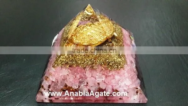 Rose Quartz Orgone Pyramid | Metal Tortoise Orgone Pyramid With Roze Quartz Chips photo-3