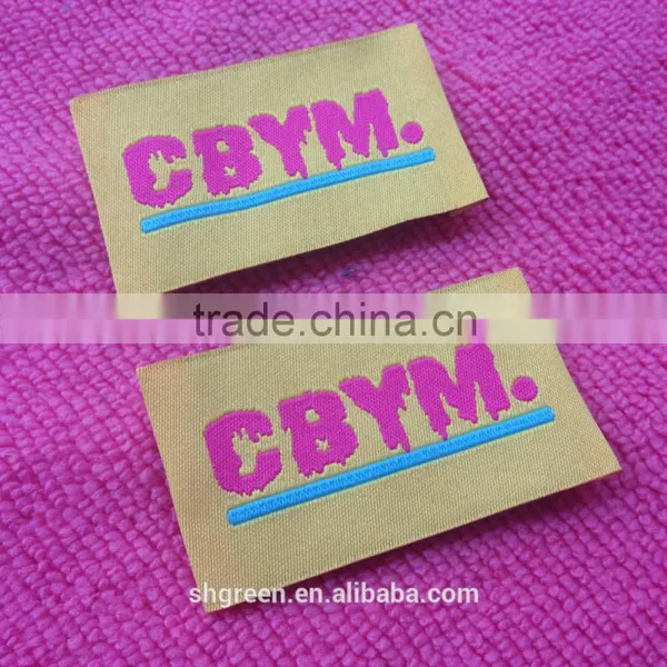 Dark Brown Basis Shiny Golden Metallic Thread Logo Woven Patches photo-4