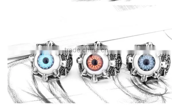 Custom Design Punk Blue Red 316L Evil Eyes Ring photo-6
