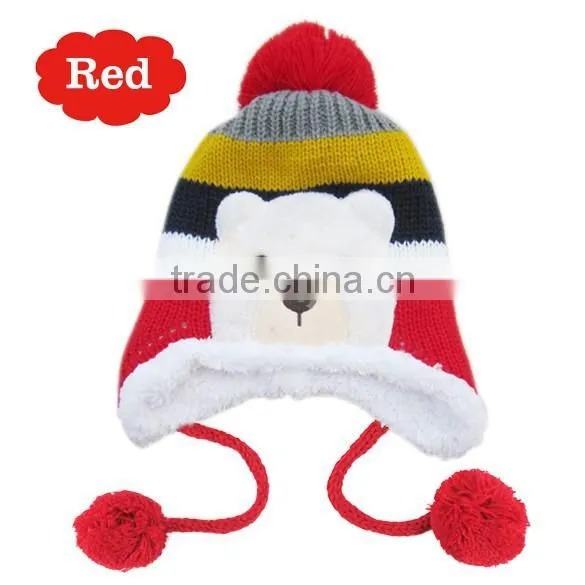 Crochet Baby Hat Stripe Pattern Cartoon Bear Design Thicken Kids Winter Caps photo-4