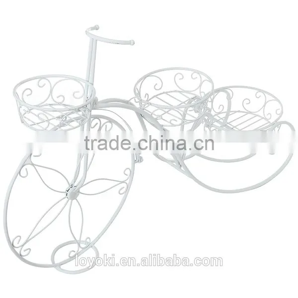 Garden Decoration Vintage Parisian Style Tricycle 3 Tier White Metal Planter Display Stand / Flower Pot Holder / Plant Rack photo-3