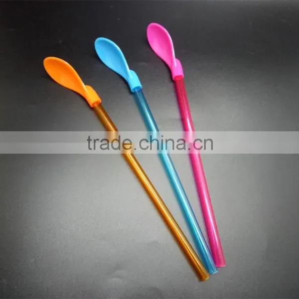 China Hot Selling Large 2 in 1 Plastic Spoon Drinking Straws Mixing Spoon Stirrer photo-4