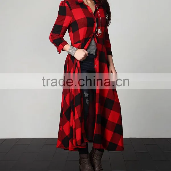 Best Sellers Wholesale Elegant Long Brushed Luxurious Red Big Size Maxi Plaid Cardigan Plus Fashion photo-2