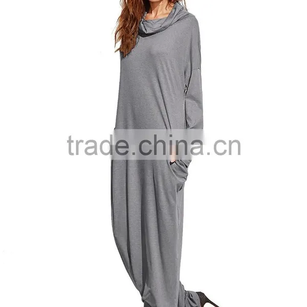 New Long Party Evening Dresses Casual Long Sleeve Cowl Neck Drop Shoulder Loose Pocket Shift Long Maxi Oversized Basic Dress photo-3