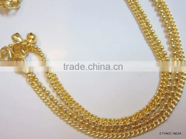 Gold TONE CHAIN PAISLEY DESIGN ANKLETS PAYAL Pair Foot Chain photo-3
