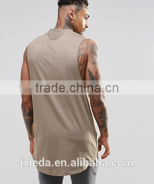 Men 100% Cotton Blank Super Long Line Notch Neck Sleeveless Tee Shirt Factory Suppliers in China photo-2