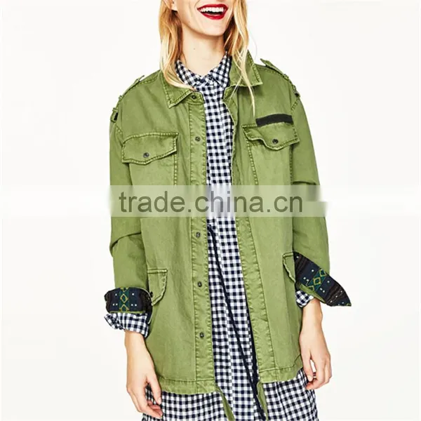 2017 OEM New Design Stylish Forest Green Spread Collar Jacket photo-2
