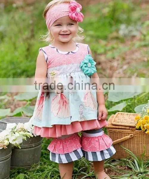 Smocked Children Clothing Wholesale Kids Plain Ruffle Clothes Set Little Girls Outfits for Fall photo-4