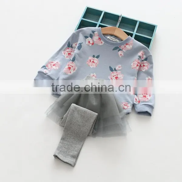 Autumn New Style Flower Printing Tops and Tutu Culotte Girls Boutique Clothing Set photo-5