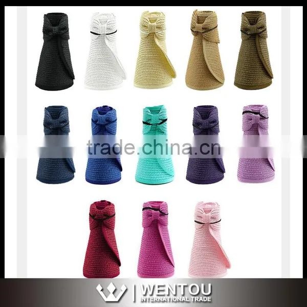 Women Summer Foldable Roll Up Straw Visor Hat