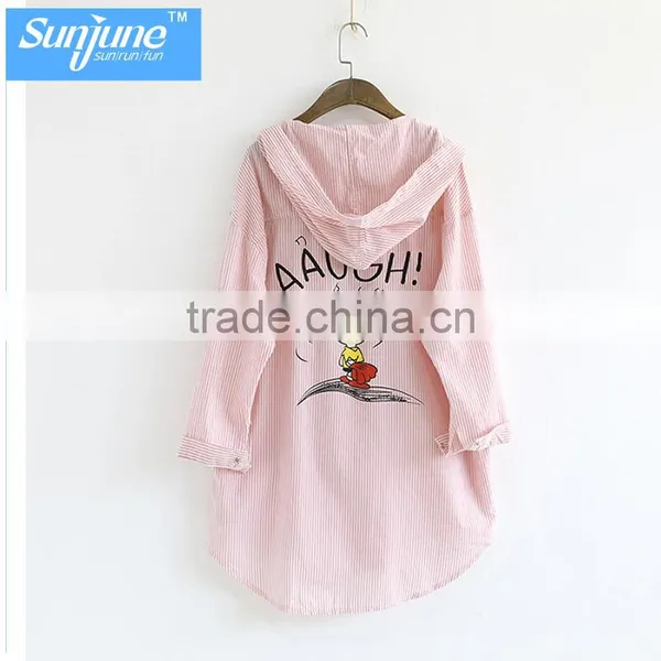 Wholesale Womens 100% Cotton Soild Oxford Print Blouse With Hood photo-4