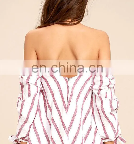 Custom Off the Shoulder Striped Crop Top For Women photo-5