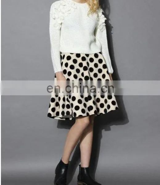 Polka Dots Velvet A-line Midi Skirt photo-4