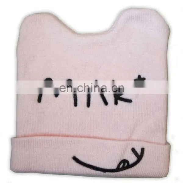 Custom Made Your Own Logo Embroidery Knit Beanie With Leather Patch Mens 100% Acrylic Unisex Beanies photo-4