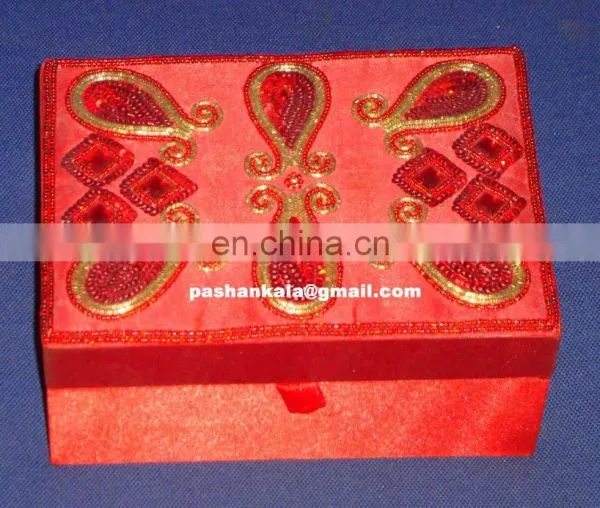 Home Decorative Hand Zari Embroidery Red Box