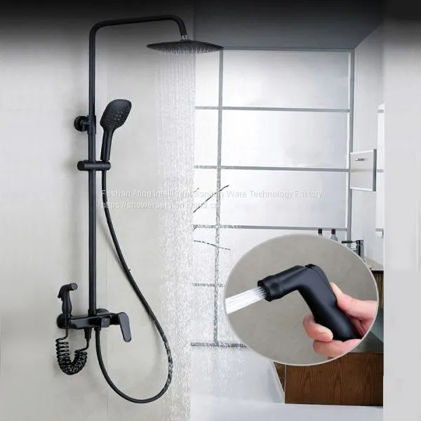 Bath Shower Faucets Set Black Colour Cold Hot 4-function With Sprayer
