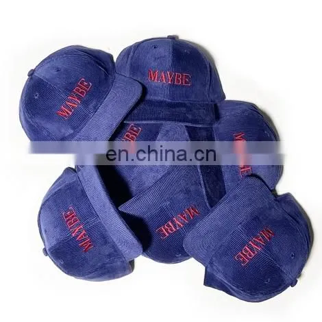 Diznew Custom 2D Embroidery Logo Plastic Strapback 5 Panel Fashion Hat Thick Corduroy Dad Baseball Hats photo-2