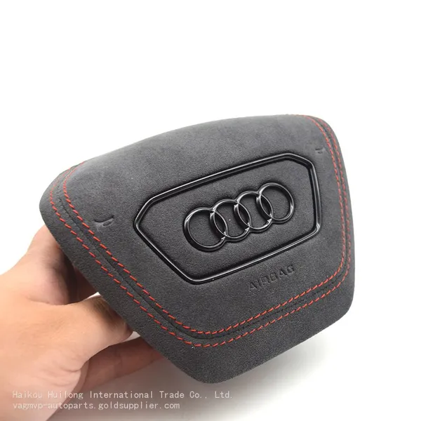 For Audi A6 C8 Alcantara Leather Steering Wheel Airbag Cover Trim Cover White/Black/Red Stitching photo-4
