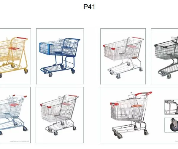 150L Asia 5 Inch PU Wheel Steel Shopping Trolley for Supermarket （surface : Zinc and Transparent Powder Coating） photo-2