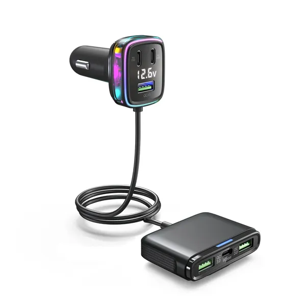 Multifunctional Extended Car Charger with 115W High-Power Output