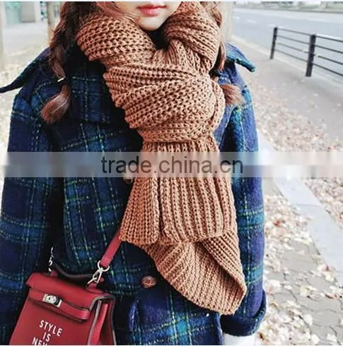 New Korea Fashion Winter Plain Acrylic Crochet Unisex Woman Man Ladies Knitted Scarf photo-4