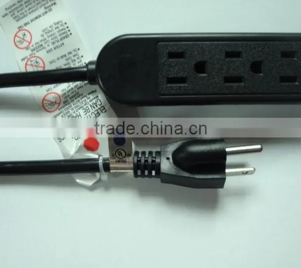USA 3 Outlet Extension Lead Power Strip With UL Listed Black Color