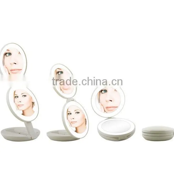 Wholesale 2 Sides Magnifying Folding LED 1x & 10X Magnification Cosmetic Lighted Travel LED Light Makeup Mirror photo-4