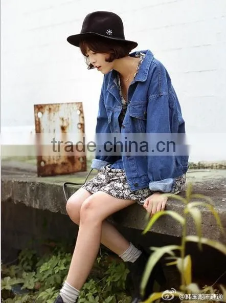 2014 New European and American Women's Long Sleeve Varsity Jacket Denim Shirt Women Denim Coat,hot! photo-2