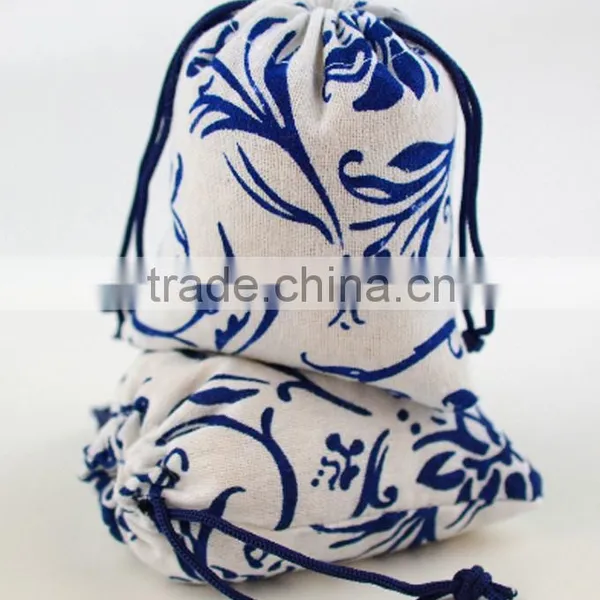 Blue and White Porcelain Small Drawstring Jute Bag China Supplier Supplier's Choice photo-2