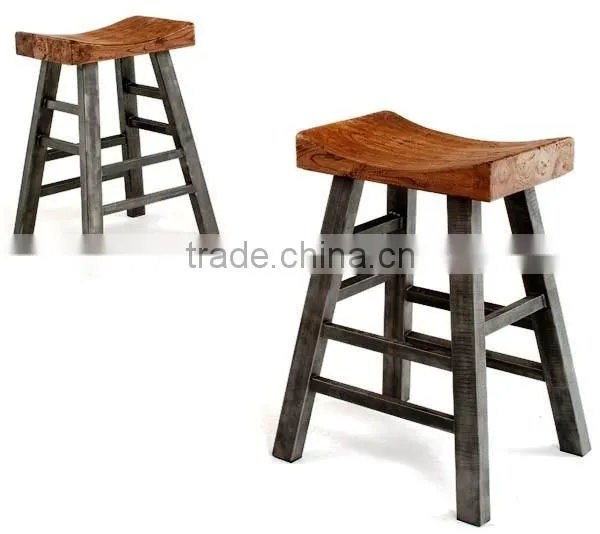 RESTAURANT SMALL BAR STOOL , INDUSTRIAL BAR STOOL WITH WOOD SEAT photo-2